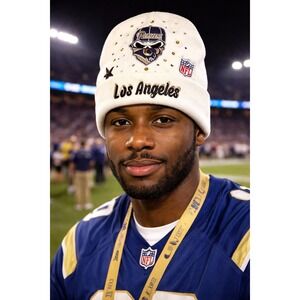 Los‎ Angeles Rams Beanie Beige design with Logo, Star & Rhinestones